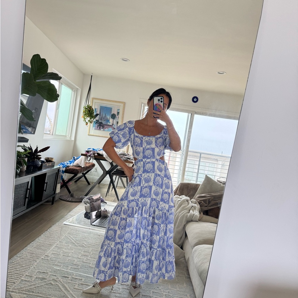 Blue and White Tiered Ruffled Maxi Sundress